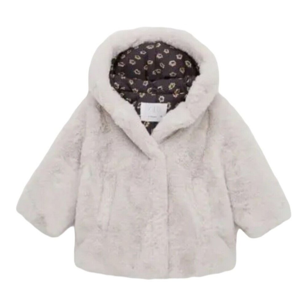 Zara Baby Faux Fur Coat With Pom Pom Size 18-24 Months
